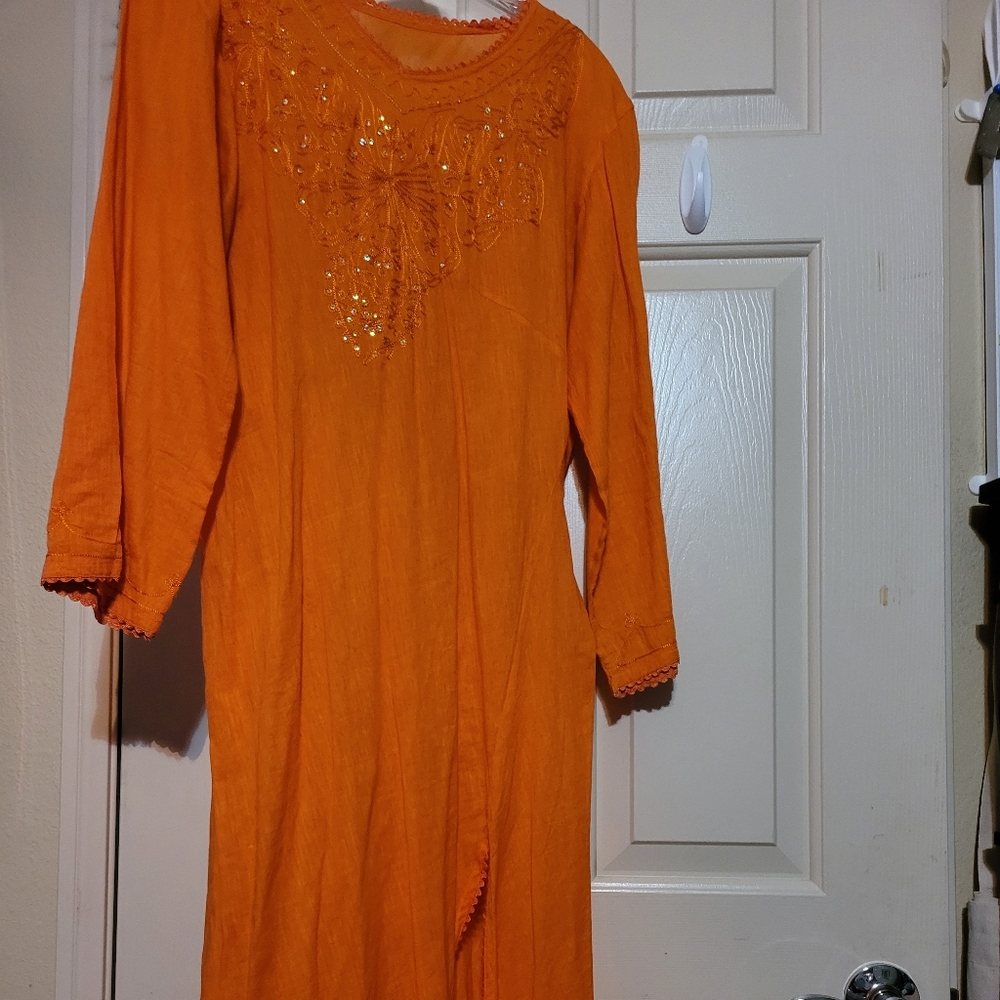 Orange linen tunic cover-up